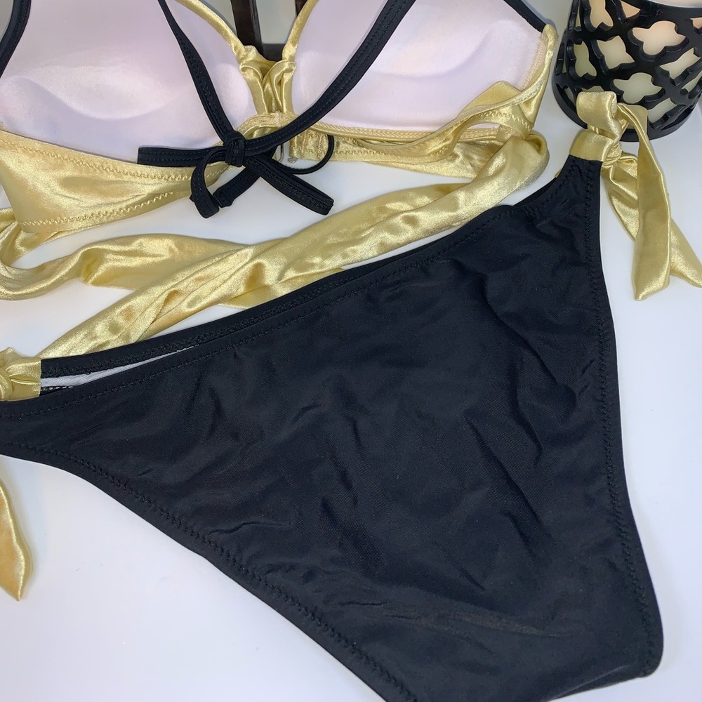 Gold/Black halter push up top bikini - Picture 3 of 7
